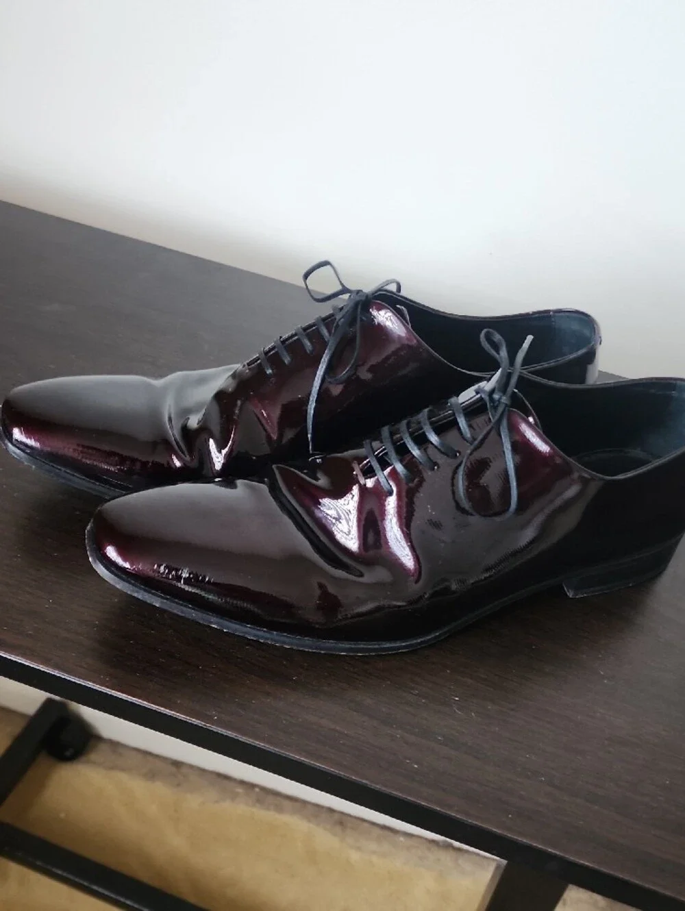 Haider Ackermann Glossy Oxford Shoes in Dark Burgundy and Brown
